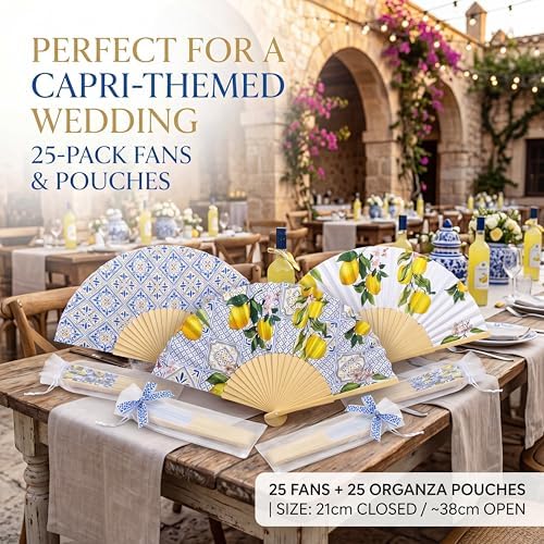 Vercraft 25 Sets Lemon Folding Fans, Wedding Favors for Guests with Bags - Image 4