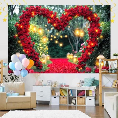 Rose Floral Wedding Photography Backdrop Red Roses Flower Birthday Baby Shower Wedding Bridal Party Banner Photo Booth Props Anniversary Background, 15X10 Ft - Image 3