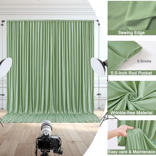 10x10ft Sage Green Backdrop Curtain for Wedding Parties Wrinkle Free Fabric Sage Green Drapes Backdrop Decoration for Baby Shower Birthday Photography Decoration 2 Panels, 5ft x 10ft - Image 6