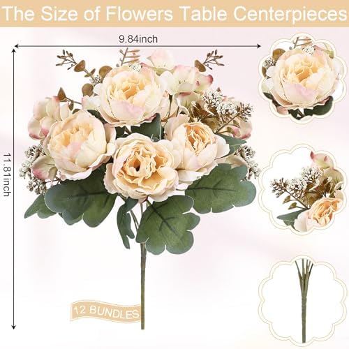 12 Bundles Peonies Artificial Flowers & Pack of 8 Baby Shower Centerpieces for Tables - Image 3