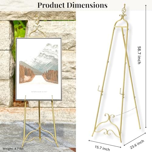 Gold Easel Stand for Sign 58.5” H Metal Large Adjustable - Image 3