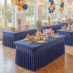 2 Pack Navy Blue Spandex Tablecloth for 6FT Rectangle Tables, Fitted Stretch Table Cover with Skirt, Wrinkle Free Washable Elastic Table Cloth for 6 Foot Folding Table, Wedding Banquet Baby Shower - Image 3