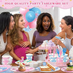 190 Pcs Gender Reveal Party Decorations Kit (Serves 24 Guests), Include Plates and Cups and Napkins Sets with Forks and Banner, Girl or Boy Baby Gender Reveal Party Supplies - Image 7