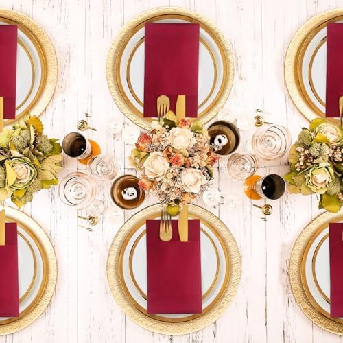 KAMMAK Burgundy Napkins Disposbale Wine Red Cloth like Paper Dinner Napkins with Pocket 100 Pack Guest Hand Towel for Party Decoration, Wedding Reception, Bathroon, Restaurant (16.5 x 16.5 inch) - Image 2