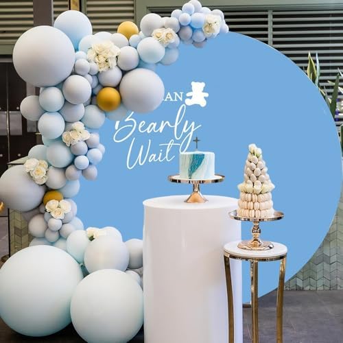 5x5ft We Can Bearly Wait Round Backdrop Cover Blue Cute Bear Baby Shower Circle Photography Background for Gender Reveal Pregnancy Party Banner Cake Table Decorations Photo Booth Props - Image 4