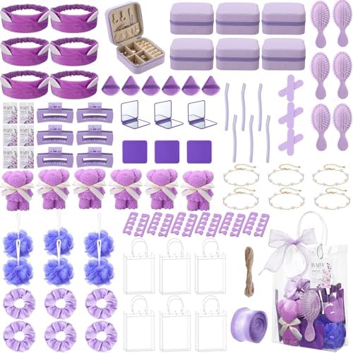 Aliceset 92 Pcs Baby Shower Prizes for Game Party Winners Baby Shower Favors Gifts Includes Hair & Beauty Accessories Jewelry Box with Gift Bag for Gender Revealed Wedding Bridal Party Favors (Purple) by Aliceset