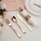 50 Pack Pre Rolled Rose Gold Plastic Silverware Set with Napkins,Disposable Wrapped Heavy Duty Cutlery Set for Wedding Birthday Party-50 Forks,Knives,Spoons,Utensils Set,Plasticware Bulk - Image 5