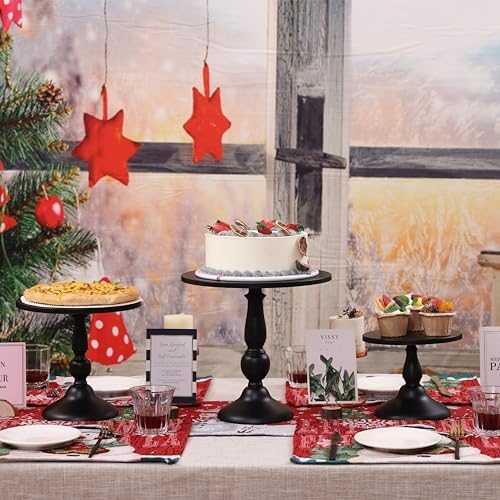 Set of 3 Black Cake Stands, QENUIITEA Metal Round Cake Holder Dessert Pie Pizza Display Stand 8" 10" 12" Serving Tray Halloween Decoration for Wedding Celebration Party Birthday Baby Shower - Image 5