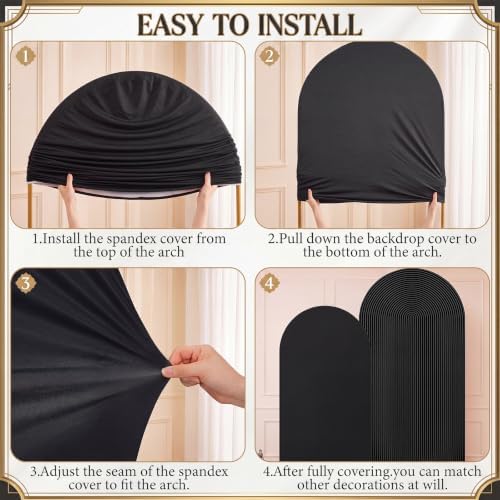 2 Set Wedding Arch Cover Black Ripple & Solid Stretchy Backdrop Cover - Image 4