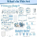 Baby Boy Shower Decorations, All-in-One Set with Boy Baby Shower Plates and Napkins, Balloon Arch, Cake Topper, Balloon Box, Banner, Tablecloth, Baby Shower Decorations Boy Serves 20 - Image 6