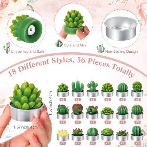 Mtlee 36 Sets Baby Shower Favors for Guest, Succulent Candle Bulk, Floral - Image 3