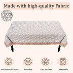 Ridhi Block Print Brown Meadow Vine Rectangle Cotton Tablecloth 120" x 60" Reusable Table Cover Decorative Everyday Use for Dining, Farmhouse, Home Gift for Spring, Easter, Valentine - Image 7