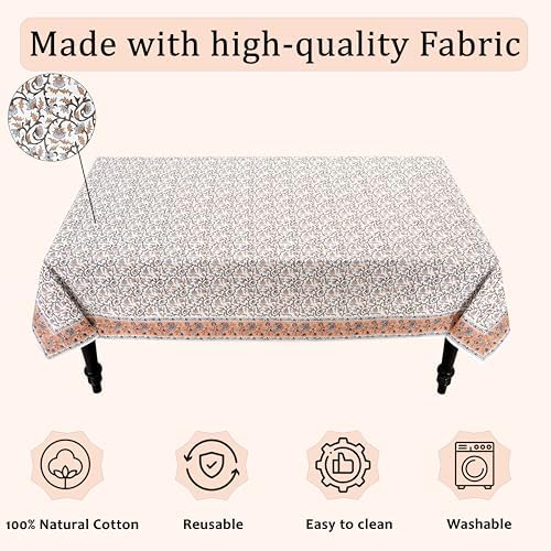 Ridhi Block Print Brown Meadow Vine Rectangle Cotton Tablecloth 120" x 60" Reusable Table Cover Decorative Everyday Use for Dining, Farmhouse, Home Gift for Spring, Easter, Valentine - Image 7