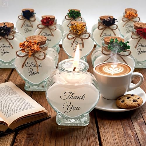 Wedding Favor guest Bulk, Set of Heart Glass Candle Party with custom sticker and dried flowers for guest in Bridal Party, Baby shower gifts (Heart Glass, Set of 30) - Image 5