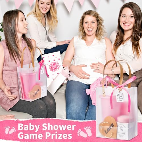 56Pcs Baby Shower Prizes for Game Winners Baby Shower Favors Gifts including Plastic Tumbler Notebook Scented Candles Ballpoint Pen Mirrors with Hair Brushes Bracelet Gift Bag (Pink) - Image 5