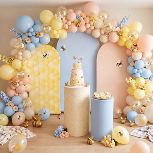 Tegeme Honey Bee Arch Backdrop Covers (7.2ft, 6.6ft, 6ft) Set of 3 Stretchy Fabric Fitted Wedding Arch Stand Covers for Bee Honey Theme Birthday Party Wedding Bridal Birthday Banquet Decoration - Image 5