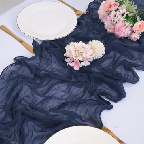 12 Pack Navy Blue Cheesecloth Table Runners 21x120 Inch Boho Gauze Table Runner 10FT Long Rustic Sheer Navy Table Runner for Baby Shower,Wedding,Party,Birthday,Home Table Decor - Image 2