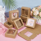 BENECREAT 48Pcs 3.7x3.7x1.4inch Square Brown Kraft Paper Boxes with Clear Windows for Wedding Party Favor, Bakery, Jewelry, Festival Gift Packaging - Image 4