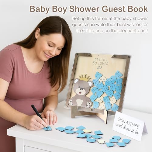 PARTYLOUD Baby Shower Guest Book Alternatives, Teddy Bear Baby Shower Decorations, Woodland Safari Baby Shower Sign in Guest Book Frame Decor Centerpieces for Girl Boy - Image 3