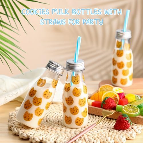 Yungyan 30 Pcs Cookies Themed Plastic Milk Bottles with Straws and Lids Clear 8 oz Mini Juice Bottles with Cap Small Dairy Jar and 450 Cookie Sticker Labels Tiny Drink Container for Birthday Party - Image 6