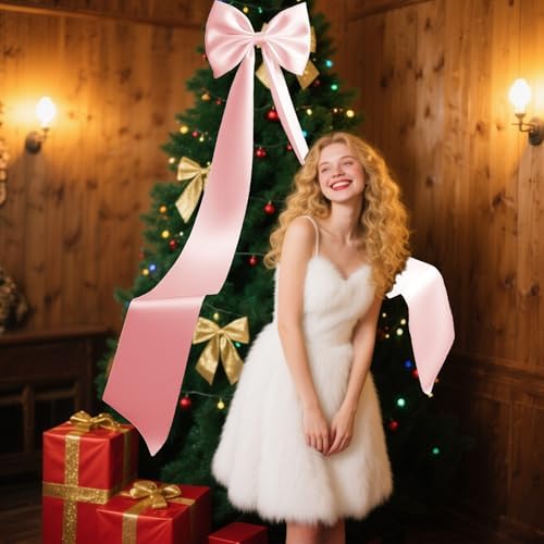 Giant Bow Decoration, Big Bows for Backdrop 75x18 Inch,Bow Themed Room Decor,Large Satin Decorative Bows for Wedding Engagement Bachelorette Baby Shower Bridal Christmas (Pink, 75x18 Inch) - Image 6