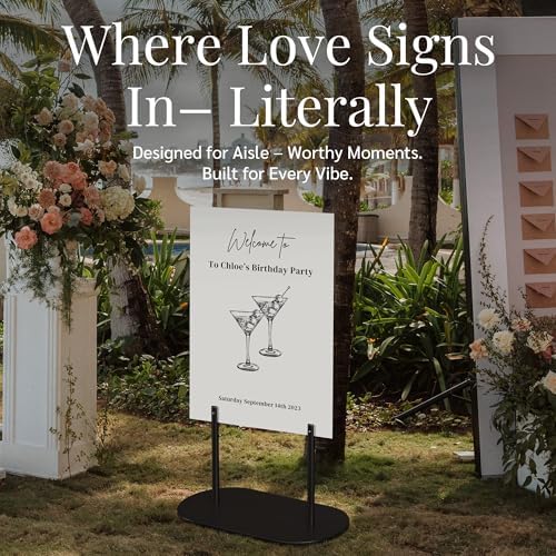 Black Wedding Welcome Sign Stand with Holder - Elegant Metal Easel Display for Seating Chart, Reception Signs, Welcome Board - 30+ Customizable designs for Baby, Bridal Shower - Versatile Party Sign Holder - Image 6