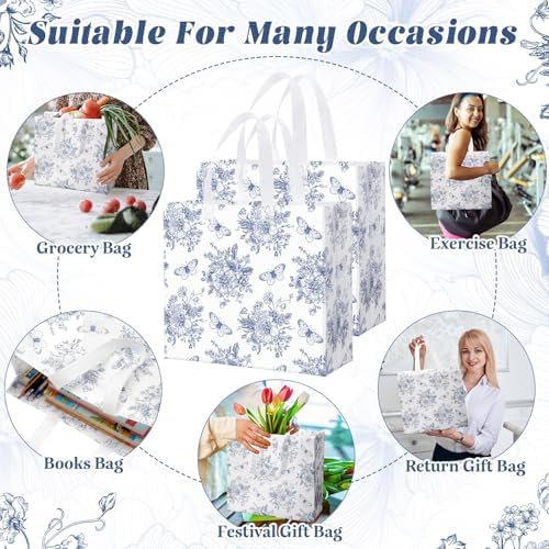 Abbylike 30 Pcs Blue Floral Gift Bags Reusable Large Tote with Handle - Image 6