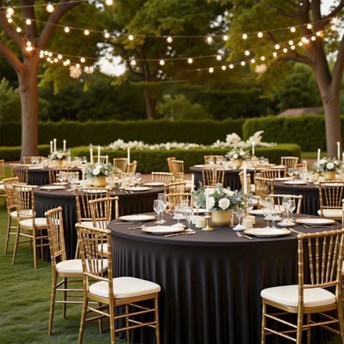 GALLETY 12 Pack Black Table Cloth for 5FT Round Tables, Fitted Spandex 120 inch Round Tablecloth, Wrinkle Free Black Table Skirt for Receptions Birthday Holiday Dinner Banquet Juneteenth Decorations - Image 6