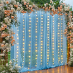 30×10ft Blue Tulle Backdrop Curtain with Lights String for Parties, Sheer Photo Backdrop Curtains for Wedding Party Photography Background by WishCare