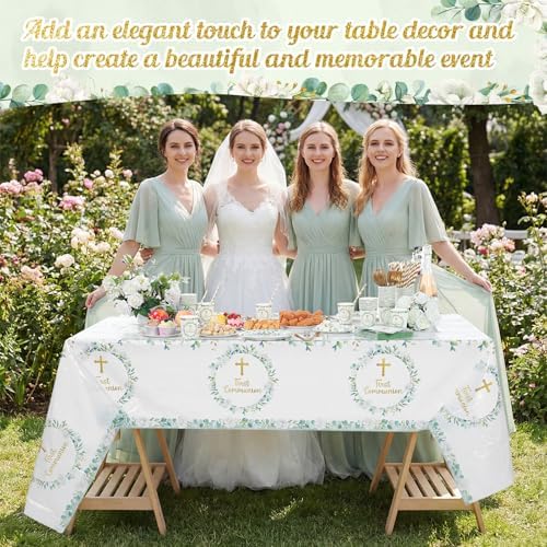Ceenna 452 Pcs First Communion Party Decoration Boy for 50, Green Baptism Paper Plate Napkin Cup Tablecloth Cutlery Straw God Bless Disposable Tableware for Christening Religious Baby Shower Supplies - Image 5