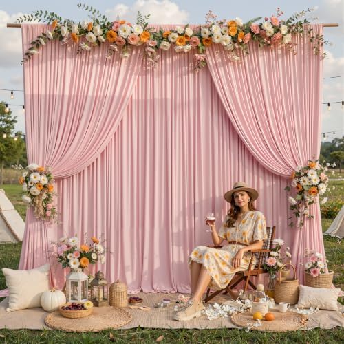 20x10FT Backdrop Curtains with Rod Pockets - Wrinkle Free Photo Stage Backdrop 4 Panels Curtains Drapes for Photography Wedding Party Baby Shower Decorations (Tea Rose) - Image 3