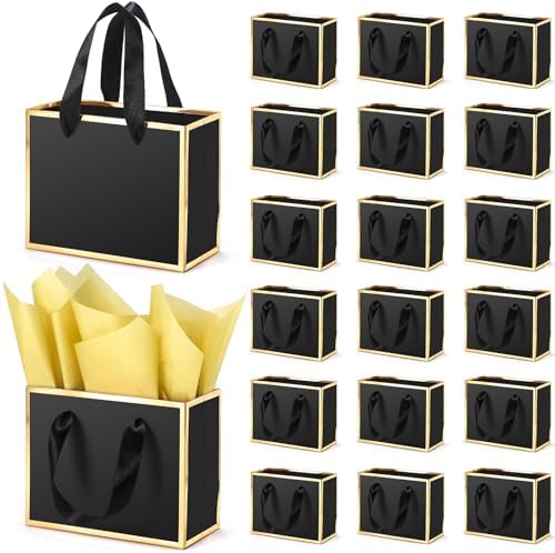 EQOREIIN 30 Pcs Metallic Paper Small Gift Bags with Handles & Tissue Paper by EQOREIIN