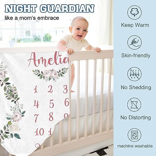 Custom Name Baby Milestone Blanket - Baby Milestone Monthly Blanket with Double Sided for Boy Girl Baby Photography Props - Pink Cat Print Gifts for Kids Infant - Image 6