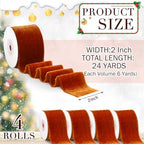 Preboun 4 Rolls Christmas Velvet Ribbon 24 Yards,Burnt Orange,2 Inch - Image 3