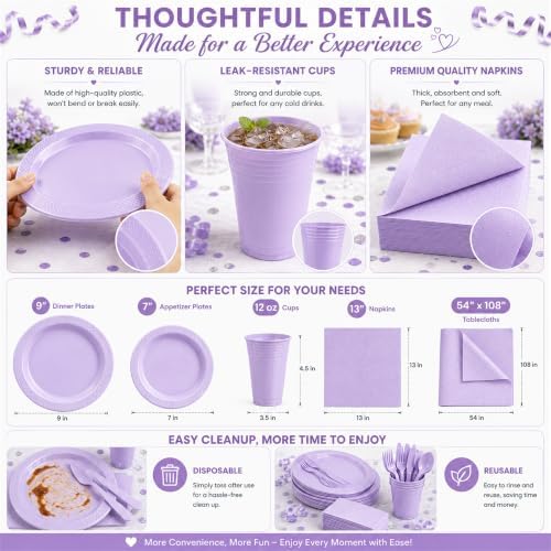 Tinybee 352 Pcs Lilac Plastic Plates, Disposable Dinnerware Set for 50 - Image 3