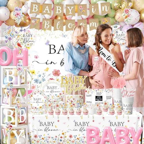 275Pcs Baby in Bloom Baby Shower Decorations for Girl Wildflower Baby in Bloom Disposable Paper Plates,Balloons Arch,Cake Topper,Backdrop,Cup,Tablecloth for Floral Baby Shower Party Decor Supplies - Image 7
