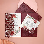 FOMTOR Laser Cut Wedding Invitation Cards Set w/Envelopes & Inserts & Seals – for Wedding, Bridal Shower, Graduation, Birthday Party, Engagement, Anniversary Red 50Pcs - Image 3