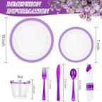 I00000 210 Pcs Clear Purple Plastic Plates, Fancy Disposable Dinnerware Set - Image 3