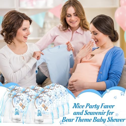 Funnymoom 50 Sets Bear Baby Shower Favors for Guests Souvenir Blue Teddy Bear Birthday Party Supplies We Can Bearly Wait Acrylic Clear Shot Glasses Thank You Tags with Organza Bags for Gender Reveal - Image 4
