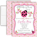20 Custom Baby Shower Invitations with Envelopes – Personalized Little Lady Pink Ladybug 5x7 Invite Set | Fully Customizable, Proof Included, Customizable Kit of Matching Thank You Cards, Stickers & Diaper Raffle Tickets | Made in USA by AmandaCreation