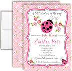 30 Custom Baby Shower Invitations with Envelopes – Personalized Little Lady Pink Ladybug 5x7 Invite Set | Fully Customizable, Proof Included, Customizable Kit of Matching Thank You Cards, Stickers & Diaper Raffle Tickets | Made in USA by AmandaCreation