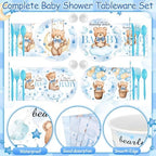 450 Pcs Tableware Set, Serve 50, Blue, Bear Baby Shower - Image 3