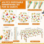 Ceenna 452 Pcs Mexican Party Decoration Supplies for 50 Guest, Mexican Plates Napkins Cups Tablecloth Cutlery Straw Fiesta Disposable Tableware for Cinco De Mayo Taco Birthday Wedding Party Decoration - Image 3