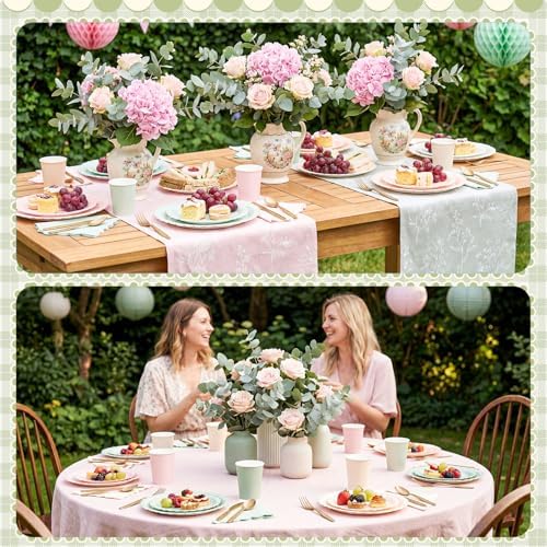 Zhehao 350 Pcs Pink and Green Party Plates Cups Napkins Set - Image 6