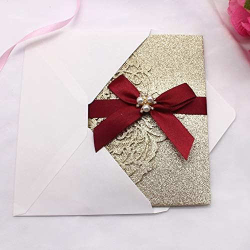 AdasBridal 25Pcs 250GSM Tri-Fold Glitter Wedding Invitations with RSVP Card - Image 4