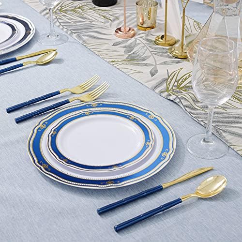 Supernal 180Pcs Blue and Gold Plastic Silverware Set for Wedding Parties - Image 6