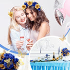 296 Pcs Artificial Roses Silk Flowers 3D Butterflies, Blue, Gold - Image 5