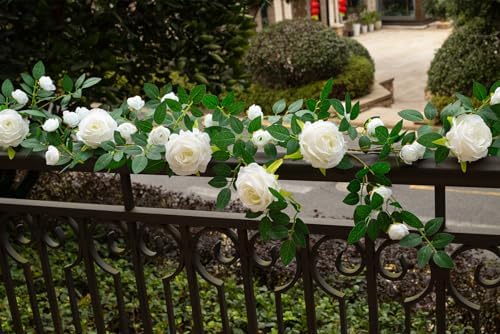 2 PCS 12FT Bendable Flower Garland, Fake Rose Vine for Home Decor,White - Image 5