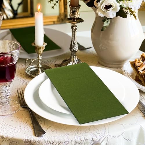KAMMAK Matcha Green Napkins Disposable with Pocket Cloth Like Dinner Paper Napkins 100 Pack Folded Wedding Reception Napkin Bathroom Guest Hand Towels for Party Decoration (16.5 x 16.5 inch) - Image 4