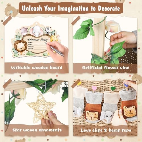 Wisreach Wooden Baby Shower Crate Closet, Foldable Handwoven Storage Basket for Baby Shower Gifts, Welcome Gift Basket for Newborn Boys Girls, Pregnancy Gifts for New Parents - Image 4
